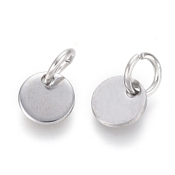 Stainless Steel Color 304 Stainless Steel Charms, with Jump Rings, Blank Stamping Tag, Flat Round, Stainless Steel Color, 6x0.7mm, Hole: 3.5mm