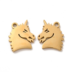 Golden Ion Plating(IP) 304 Stainless Steel Charms, Unicorn, Golden, 14x13x1.4mm, Hole: 1.8mm