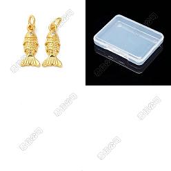 Real 18K Gold Plated 10Pcs Brass Micro Pave Cubic Zirconia Pendants, Fish Charms, Rack Plating, Long-Lasting Plated, Cadmium Free & Lead Free, with Jump Ring, Real 18K Gold Plated, 16x7x3mm, Hole: 3mm