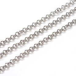 Stainless Steel Color 304 Stainless Steel Rolo Chains, Belcher Chain, with Spool, Unwelded, Stainless Steel Color, 4x0.8mm, about 32.8 Feet(10m)/roll