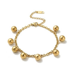 Золотой 304 из нержавеющей стали шарм браслеты, браслеты-цепочки для женщин, круглые, золотые, 7 дюйм (17.9 см)