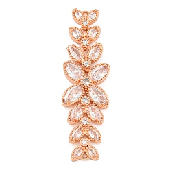 Розовое Золото Подвески из латуни, прозрачный цветок из кубического циркония с звеньями в виде листьев, долговечный, без свинца и без кадмия, розовое золото , 50x15x5 мм, отверстие : 1 мм