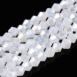 Снежный Имитация нефрита гальванических бисер пряди, с покрытием AB цвета, граненые, двухконусные, снег, 2.9~3.3x2.5 мм, отверстие : 0.7 мм, около 135~140 шт / нитка, 38~40 см