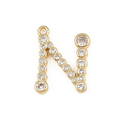 Letter N Латунные микро проложить кубического циркония подвески, стойки покрытие, долговечный, без кадмия и без свинца, реальный 18 k позолоченный, Письмо N, 19x14x2 мм, отверстие : 1.5 мм