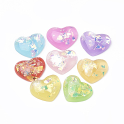Mixed Color Resin Cabochons, with Shell Chip, Heart, Mixed Color, 13x16x5mm