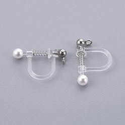 Stainless Steel Color Plastic Clip-on Earring Findings, with Shell Pearl and 316 Surgical Stainless Steel Findings, Stainless Steel Color, 17.5x11.5x3mm, Hole: 1.4mm