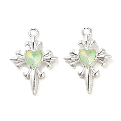Зеленый Подвески из сплава со стразами, без свинца и без кадмия, крестик, серебряные, зелёные, 25.5x18x4 мм, отверстие : 1.8 мм