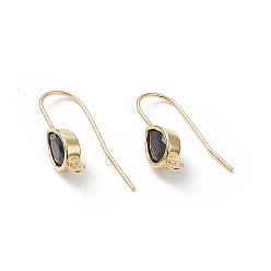 Black Real 18K Gold Plated Brass Earring Hooks, with Cubic Zirconia and Vertical Loops, Teardrop, Cadmium Free & Nickel Free & Lead Free, Black, 24~25mm, Pendant: 11x6mm, Hole: 1.2mm, 20 Gauge, Pin: 0.8mm
