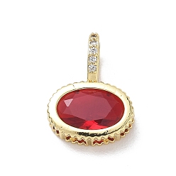 Roja Latón pavimenta colgantes de circonio cúbico, encantos ovalados planos, larga duración plateado, chapado en rack, sin plomo y el cadmio, real 18 k chapado en oro, rojo, 19x14x7.8 mm, agujero: 5x7 mm