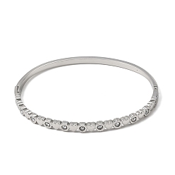Stainless Steel Color 304 Stainless Steel Crystal Rhinestone Heart Hinged Cuff Bangles for Women, Stainless Steel Color, Inner Diameter: 2.42x1.93 inch(6.15x4.9cm)
