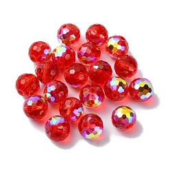 Red AB Color Plated Glass Beads, Faceted Round, Red, 10x9mm, Hole: 1.5mm