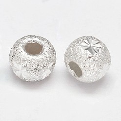 Silver Fancy Cut Textured 925 Sterling Silver Round Beads, Silver, 5x3mm, Hole: 1.8mm, about 100pcs/20g