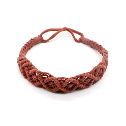 Indian Red Solid Color Hand Braided Cotton Rope Elastic Headband, Woman Casual Boho Hair Accessories for Yoga, Indian Red, Inner Diameter: 150mm