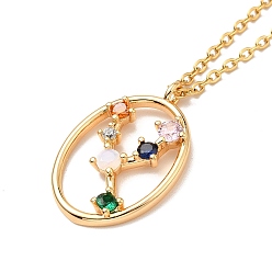 Taurus Colorful Cubic Zirconia Constellation Pendant Necklace, Golden 304 Stainless Steel Jewelry for Women, Taurus, 15.75 inch(40cm)