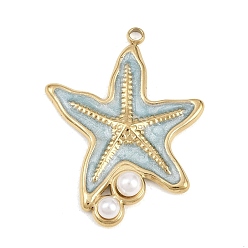 Золотой 304 Подвески из нержавеющей стали с эмалью и пластиковыми жемчужинами, прелести морская звезда, золотые, 33x25.5x5 мм, отверстие : 1.8 мм