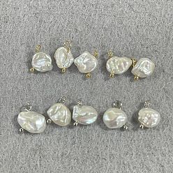 Platinum & Golden 10Pcs 2 style Nuggets Natural Baroque Keshi Pearl Pendants, with Brass Findings, Platinum & Golden, 11mm, Hole: 2mm, 5pcs/style