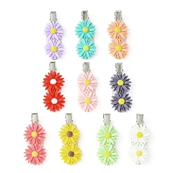 Mixed Color Cute Daisy Resin Alligator Hair Clips, with Alloy & Plastic Chips, for Girls, Mixed Color, 62~62.5x26~26.5x11mm