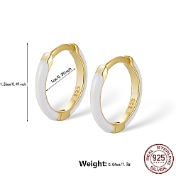 White Real 18K Gold Plated 925 Sterling Silver Enamel Hoop Earrings, with 925 Stamp, White, 12.6mm