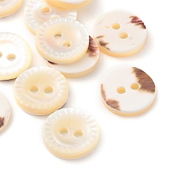 Antique White Natural Shell Flat Round Buttons with Carved Rim Recessed Center, 2-Hole, Antique White, 11.5x2mm, Hole: 1.5mm
