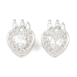 Посеребрённый Латунные микро проложить кубического циркония многожильных ссылки, сердце, 925 серебро покрытием, 15x11x7.5 мм, отверстие : 1.5~2.8 мм