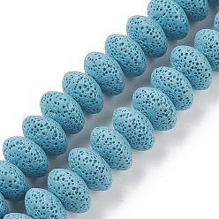 Sky Blue Natural Lava Rock Beads Strands, Dyed, Rondelle, Sky Blue, 15~16x9.5~9.7mm, Hole: 2.5mm, about 42pcs/strand, 15.15 inch~15.55 inch(38.5~39.5cm)