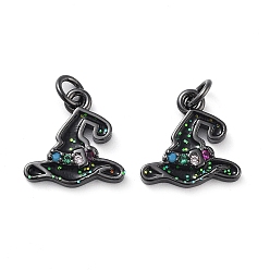 Gunmetal Rack Plating Brass Micro Pave Colorful Grade AAA Cubic Zirconia Pendants, with Enamel and Jump Ring, Long-Lasting Plated, Cadmium Free & Lead Free, Witch Hat Charms, Gunmetal, 11x11.5x2.5mm, Hole: 2mm