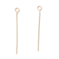 Real 14K Gold Plated Brass Eye Pin, Cadmium Free & Lead Free, Real 14K Gold Plated, 30~30.5x3x0.5mm, 24 Gauge, Hole: 1.6mm