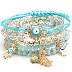 Lake Blue B0045-4 Fashionable European and American handmade bead multi-layer bracelet - eye bead temperament.