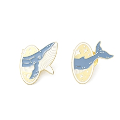 Whale Alloy Brooches, Enamel Pins, for Backpack Cloth, Whale, 25x23x1.5mm & 28x27x1.5mm, Pin:1mm, 2pcs/set