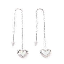 Нержавеющая Сталь Цвет Устойчивые к потускнению 304 серьги-гвоздики из нержавеющей стали для женщин, с ушной гайкой, ракушка сердце ушная нить, цвет нержавеющей стали, 85x1.3 мм, штифты : 0.8 мм