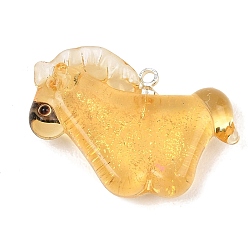 Gold Handmade Gold Foil Lampwork Pendants, Horse Charms, Gold, 17x25x7mm, Hole: 1.4mm