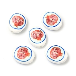 Pomegranate Фарфоровые бусины ручной работы, овальные, напечатанный, гранат, 20.5~21.5x16.5~17.5x7.5 мм, отверстие : 3 мм