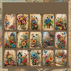 Deep Sky Blue 30Pcs 15 Styles Vintage Floral Scrapbook Paper Pads, Flower Plant Paper Sheets for DIY Album Scrapbook, Greeting Card, Background Paper, Deep Sky Blue, 140x100x0.1mm, 2pcs/style