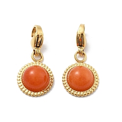 Натуральный Агат Украшение подвески из натурального агата, с 304 из нержавеющей стали Lobster Claw застежками, ионное покрытие (ip), реальный 14 k позолоченный, полукруглый, 23 мм