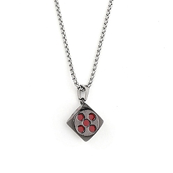 Gunmetal & Stainless Steel Color Zinc Alloy with Enamel Dice Pendant Necklaces, 201 Stainless Steel Chain Necklaces, Gunmetal & Stainless Steel Color, 23.23 inch(59cm)