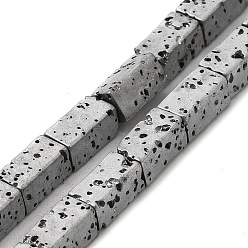 Platinum Plated Electroplated Natural Lava Rock Beads Strands, Rectangle, Platinum Plated, 8x4x4mm, Hole: 1mm, about 51pcs/strand, 16.38''~16.54''(41.6~42cm)