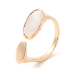 Real 18K Gold Plated Natural Shell Oval Open Cuff Ring, Brass Ring for Women, Real 18K Gold Plated, Inner Diameter: 18.6mm