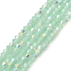 Medium Aquamarine Baking Painted Glass Beads Strands, Imitation Opalite, Faceted, AB Color Plated, Bicone, Medium Aquamarine, 4.5x4mm, Hole: 0.8mm, about 88~89pcs/strand, 13.11''(33.3cm)