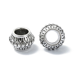 Antique Silver Tibetan Style Alloy European Beads, Large Hole Beads, Drum, Antique Silver, 11x7mm, Hole: 5.3mm, about 260pcs/500g