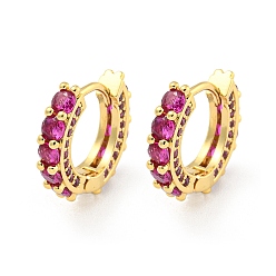 Фуксиновый Серьга-кольцо из латуни с микропаве из кубического циркония, без кадмия и без свинца, долговечный, реальный 18 k позолоченный, кольцо, красно-фиолетовые, 15x4 мм