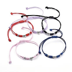 Mixed Color Braided Bead Bracelets, with Waxed Polyester Cord, Tibetan Style Alloy Tube Bails and 304 Stainless Steel Beads, Antique Silver & Stainless Steel Color, Mixed Color, 1 inch~4-3/8 inch((2.6~11cm)
