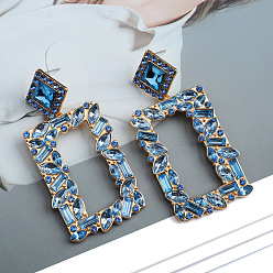 Blue Colorful Geometric Crystal Earrings with Elegant High-end Style