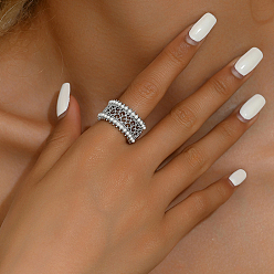 Белый Элегантное винтажное латунное широкое полое кольцо-цветок для женщин на каждый день, белые, внутренний диаметр: 16~19 мм