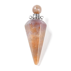 (RRHB277) Кристалл на подкладке из медово-бежевого цвета Натуральный индийский агат, граненый конус, открывающийся флакон для духов, большие подвески, с 304 фурнитурой из нержавеющей стали, цвет нержавеющей стали, 49.5~51.5x18.5x18.5 мм, отверстие : 1.8 мм