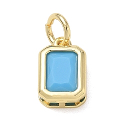 Deep Sky Blue Brass Pave Cubic Zirconia Charms, Rectangle Octagon Charms, Long-Lasting Plated, Rack Plating, Lead Free & Cadmium Free, Real 18K Gold Plated, Deep Sky Blue, 12x8x4.5mm, Hole: 4mm