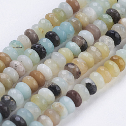 Flower Amazonite Natural Flower Amazonite Beads Strands, Faceted, Rondelle, 4~4.5x2~2.5mm, Hole: 1mm, about 150pcs/strand, 15.1  inch~15.3 inch(38.5~39cm)