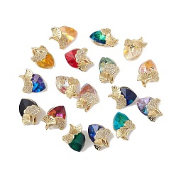Mixed Color Real 18K Gold Plated Rack Plating Brass Micro Pave Clear Cubic Zirconia Pendants, with Glass, Long-Lasting Plated, Cadmium Free & Lead Free, Leaf with Heart Charm, Mixed Color, 19x15.5x10mm, Hole: 3x2mm