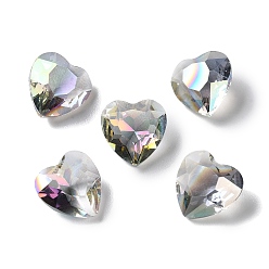 Gainsboro Transparent Glass Rhinestone Cabochons, Faceted, Heart, Pointed Back, Gainsboro, 10x10x6mm