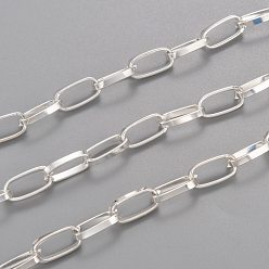 Silver Iron Paperclip Chains, Flat Oval, Drawn Elongated Cable Chains, Unwelded, with Spool, Silver, 15x7x2mm, about 164.04 Feet(50m)/roll