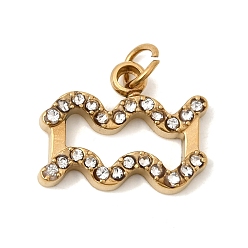 Водолей 304 прелести нержавеющей стали, со стразами, ионное покрытие (ip), золотые, Водолей, 10.5x13.5x2.5 мм, Перейти кольцо: 4x0.8 мм, внутренний диаметр: 3 мм